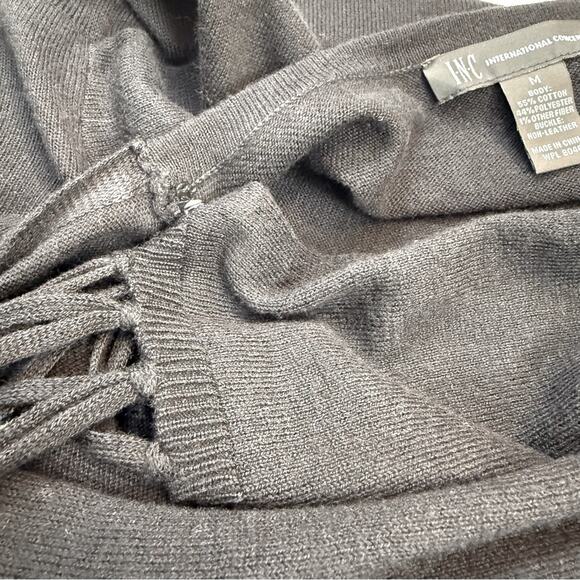 NWT INC Black Fringe Shawl Drape Front Top Long Sleeve Shoulder Buckle - Picture 9 of 16